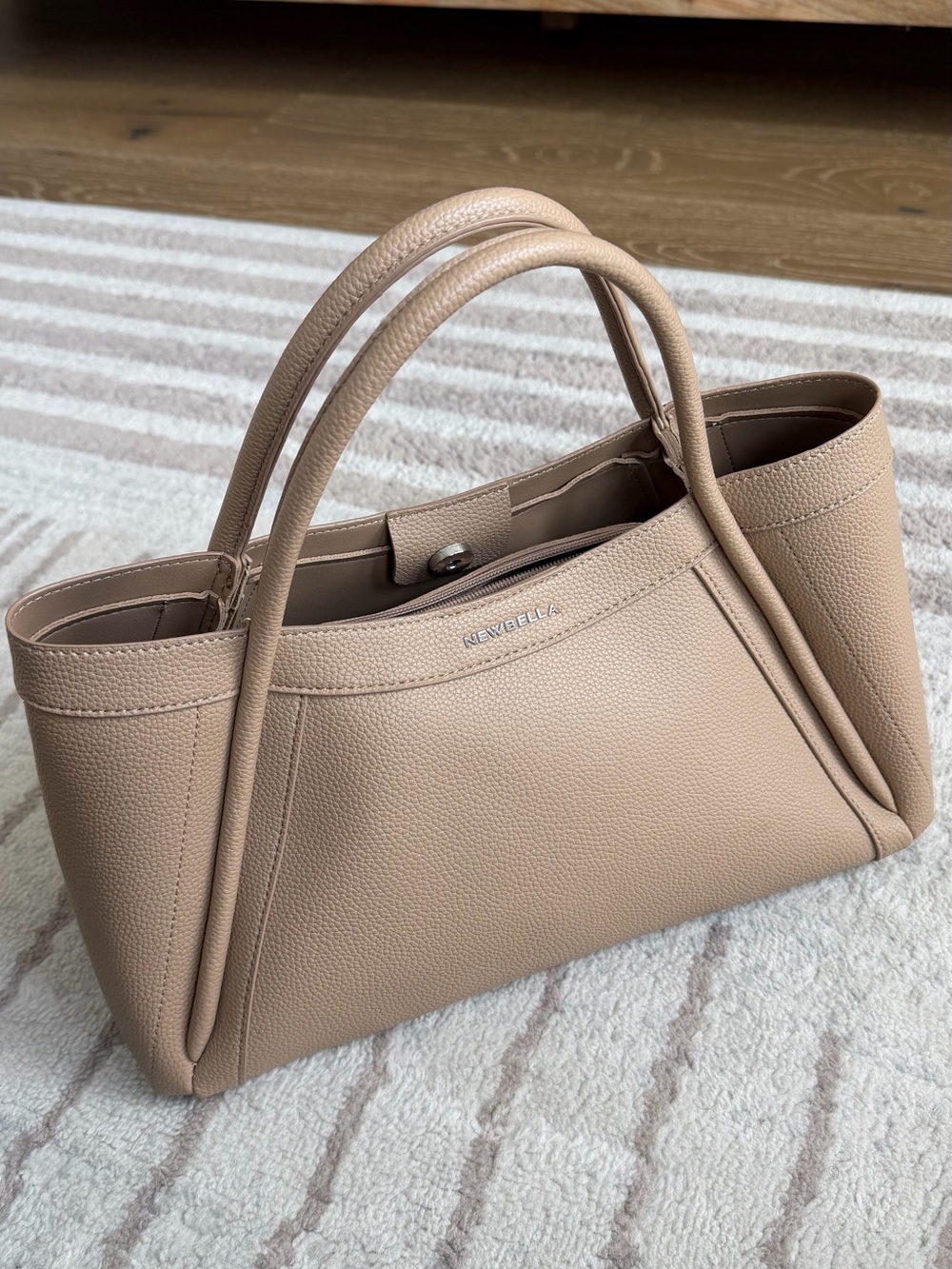 Neutral Pebbled Leather Tote Bag by NEWBELLA